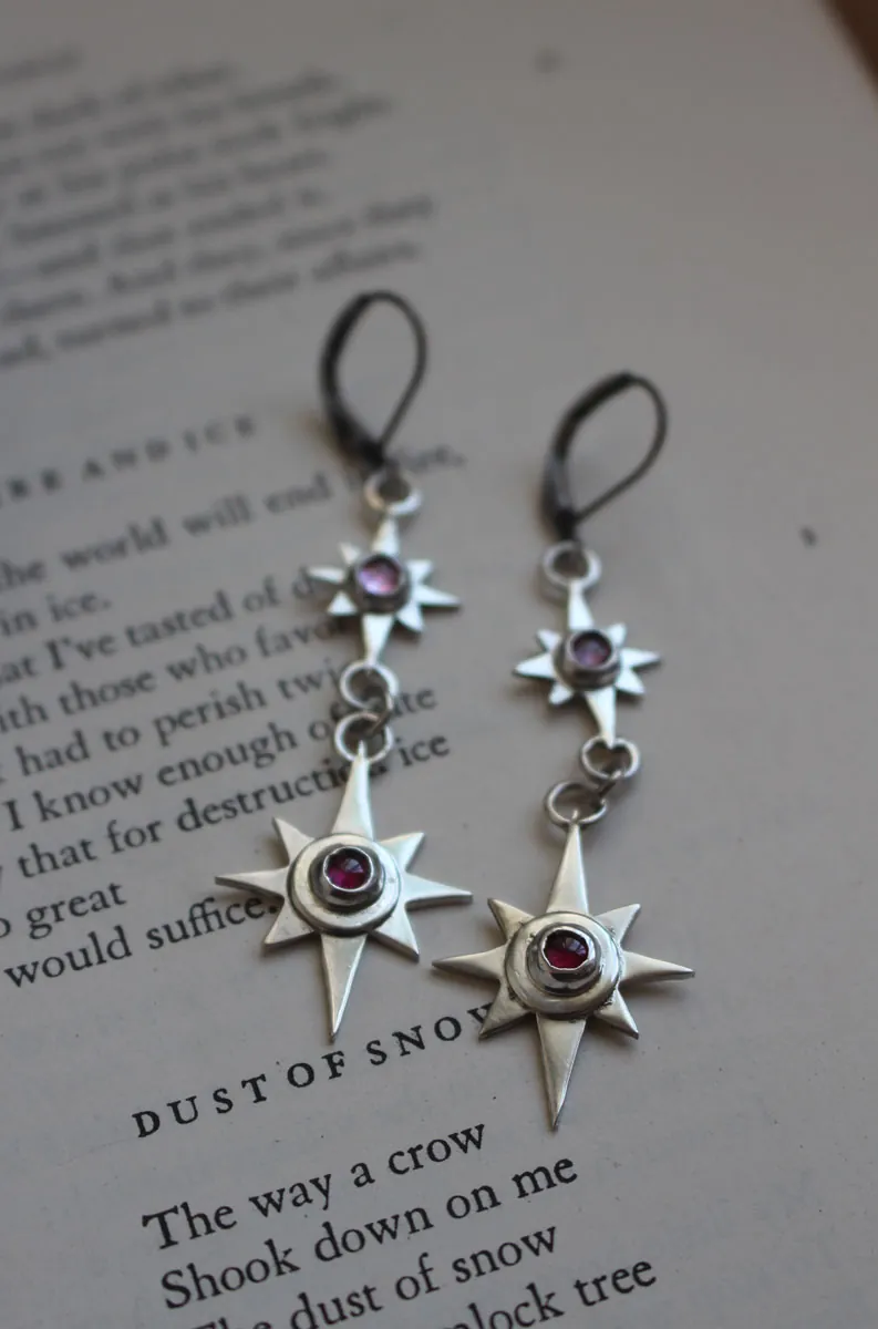 Draconis, boucles d’oreilles étoile du dragon en argent et zircon