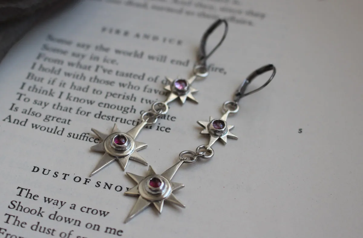Draconis, boucles d’oreilles étoile du dragon en argent et zircon