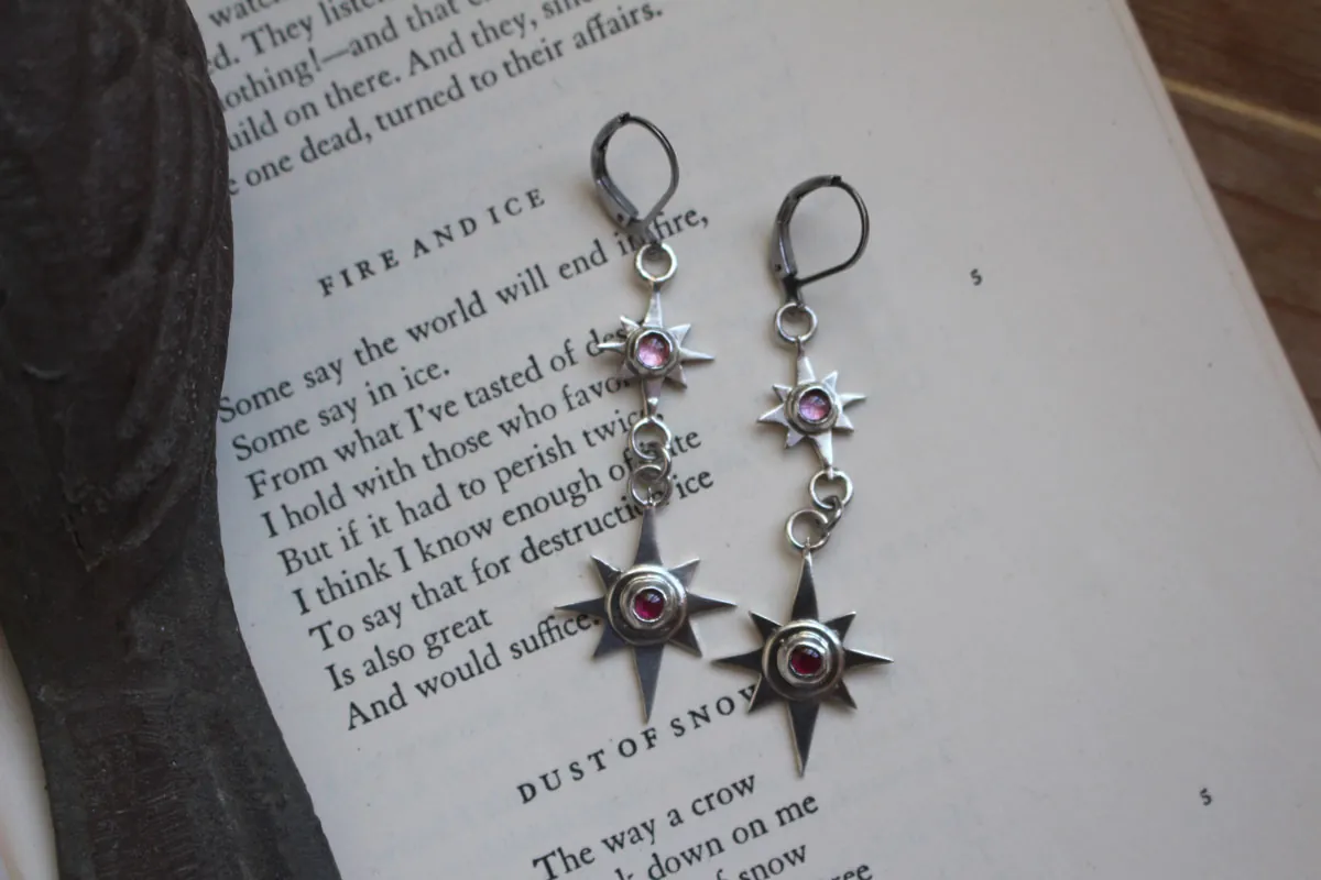 Draconis, boucles d’oreilles étoile du dragon en argent et zircon