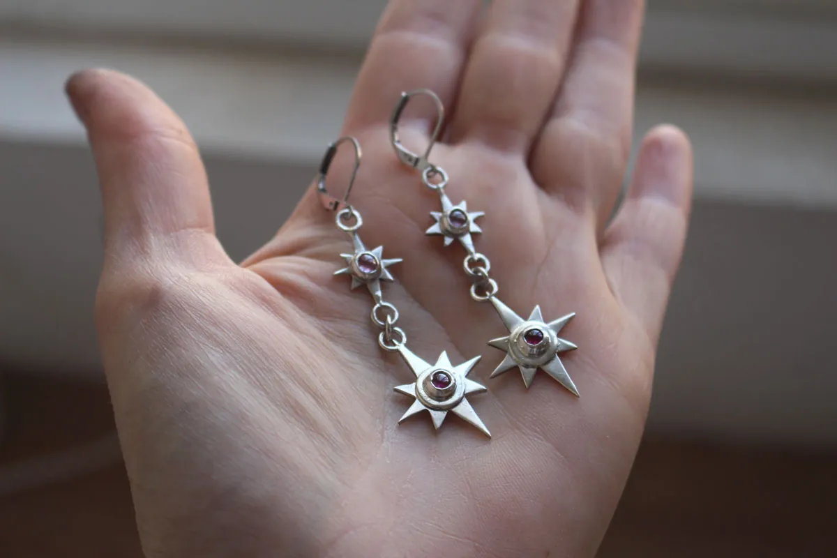 Draconis, boucles d’oreilles étoile du dragon en argent et zircon