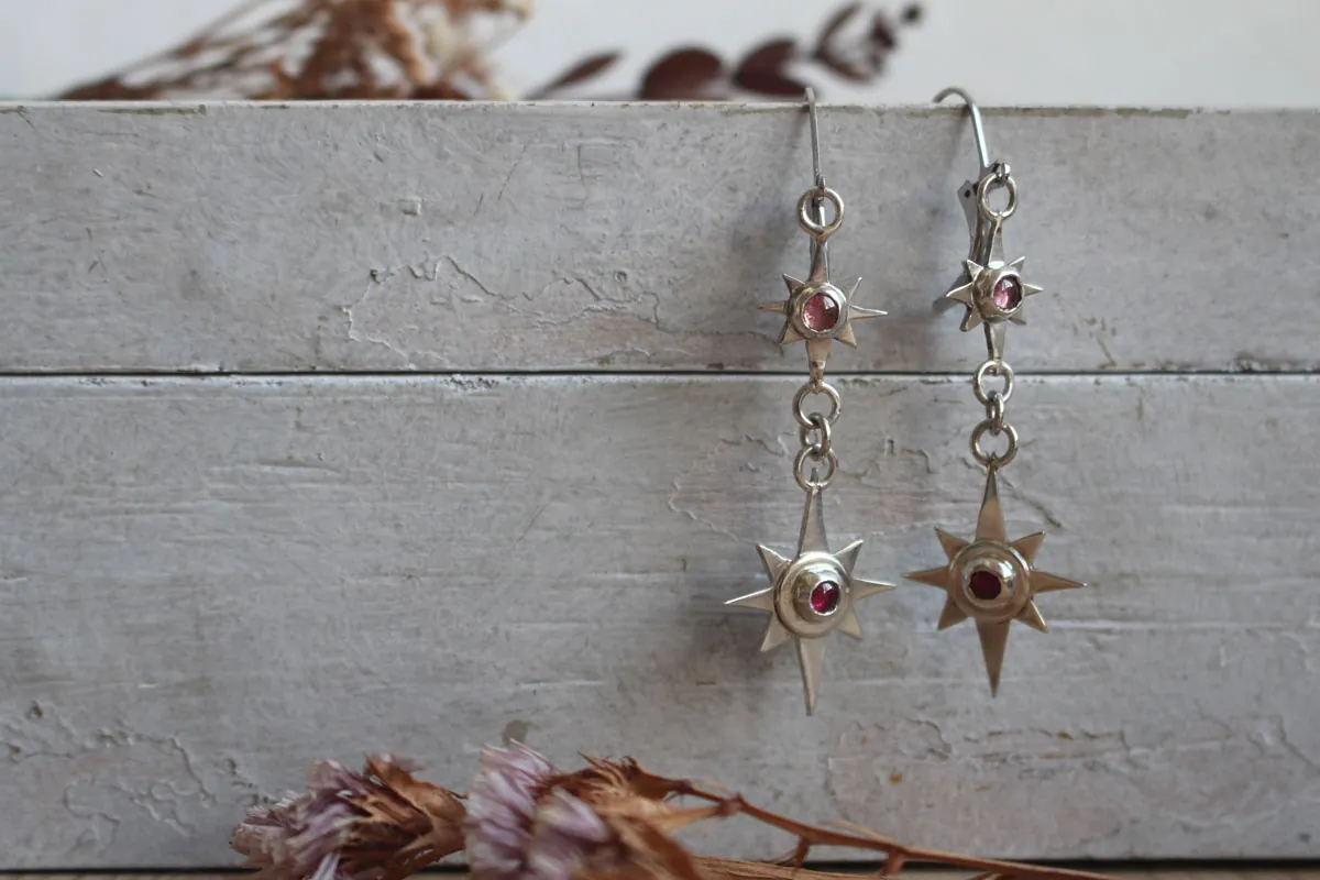Draconis, boucles d’oreilles étoile du dragon en argent et zircon
