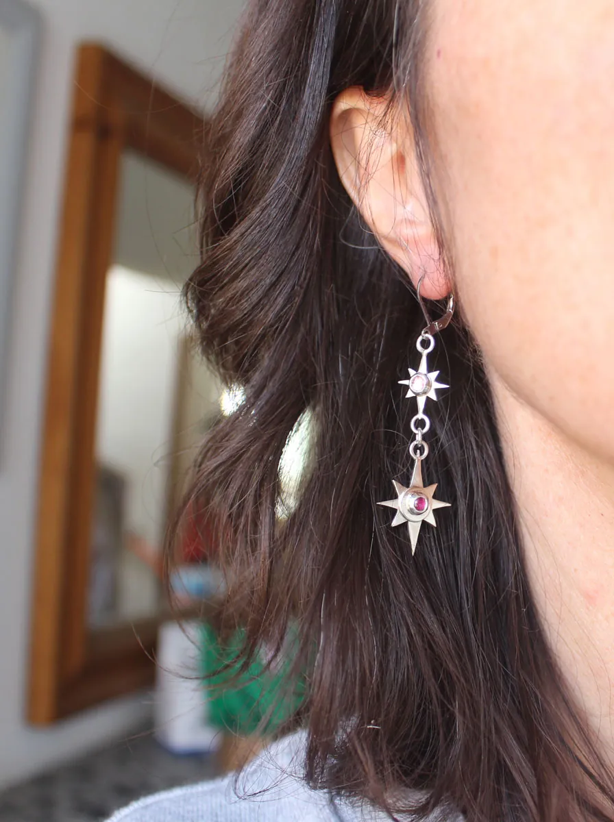 Draconis, boucles d’oreilles étoile du dragon en argent et zircon