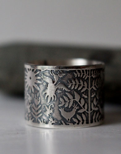 D&rsquo;air et d&rsquo;eau, bague poisson et oiseau otomi en argent