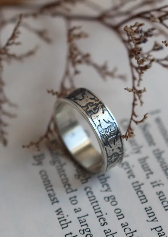 Espoir et paix, bague colombe, étoile et branche d’olivier en argent