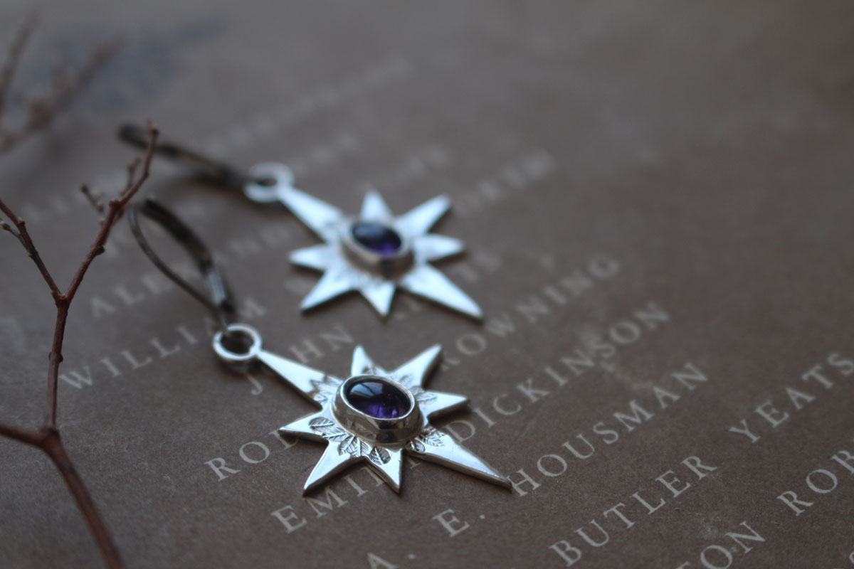 Étoile du Nord, boucles d’oreilles étoile du berger en argent et améthyste