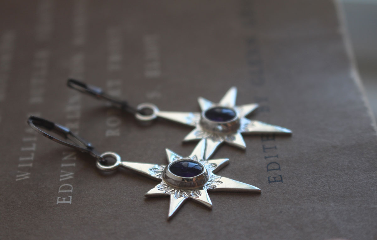 Étoile du Nord, boucles d’oreilles étoile du berger en argent et améthyste