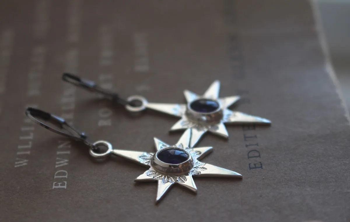 Étoile du Nord, boucles d’oreilles étoile du berger en argent et améthyste