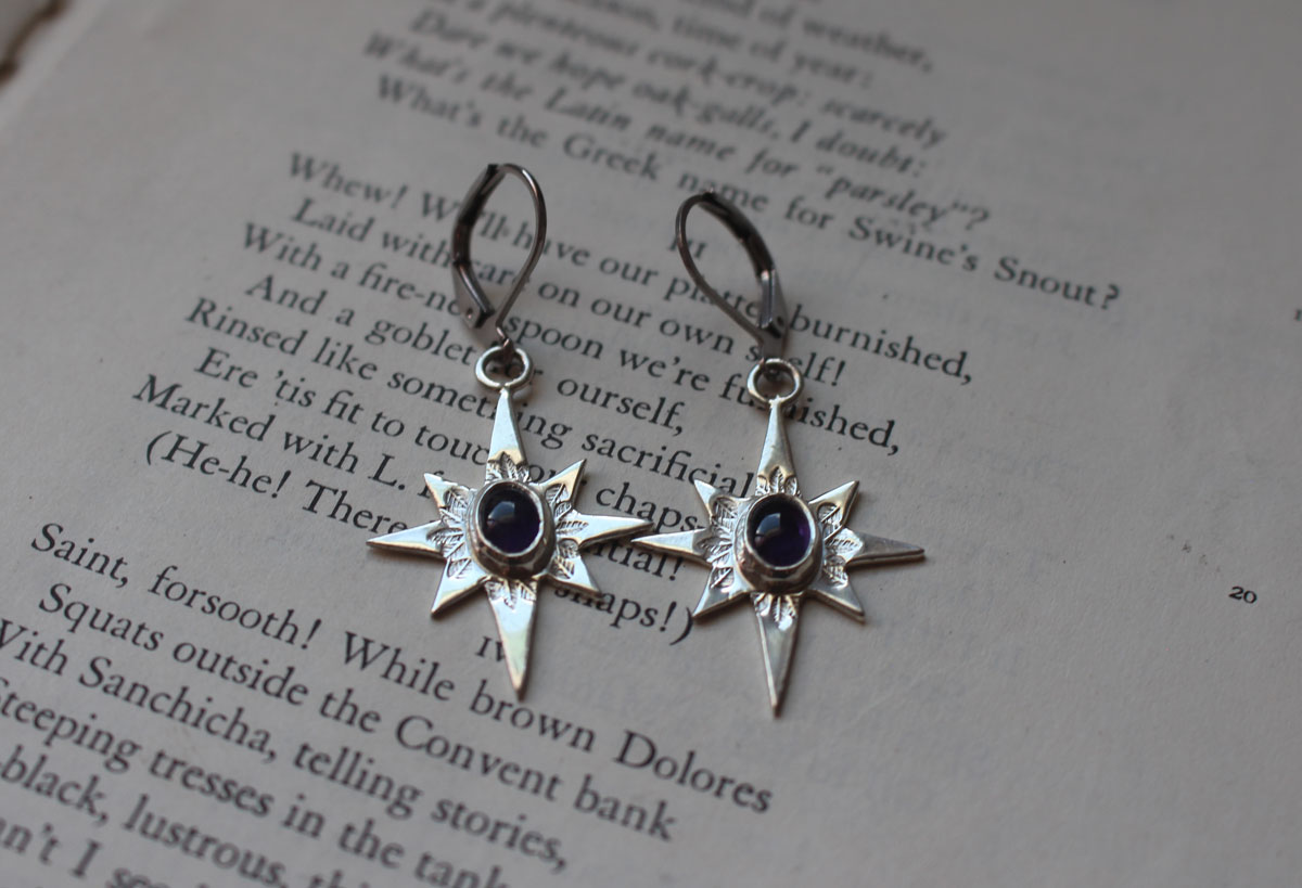 Étoile du Nord, boucles d’oreilles étoile du berger en argent et améthyste