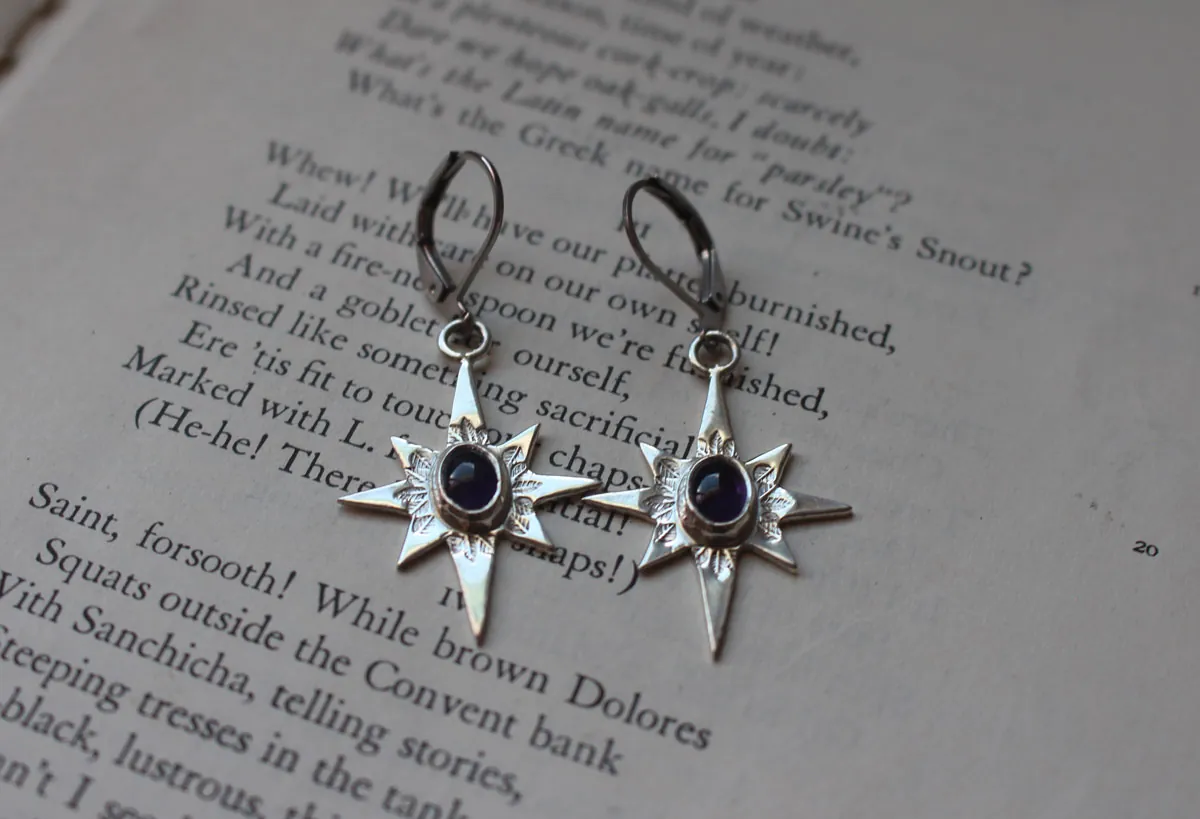 Étoile du Nord, boucles d’oreilles étoile du berger en argent et améthyste