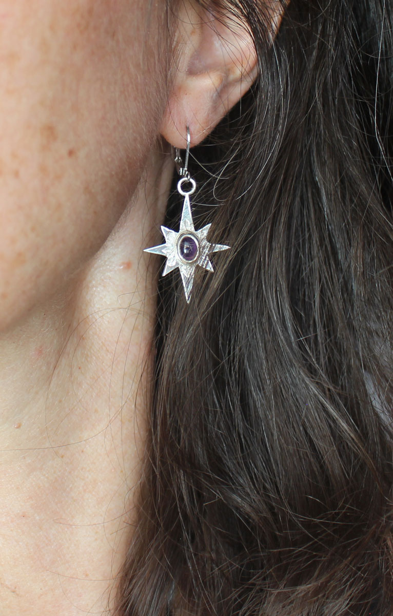 Étoile du Nord, boucles d’oreilles étoile du berger en argent et améthyste