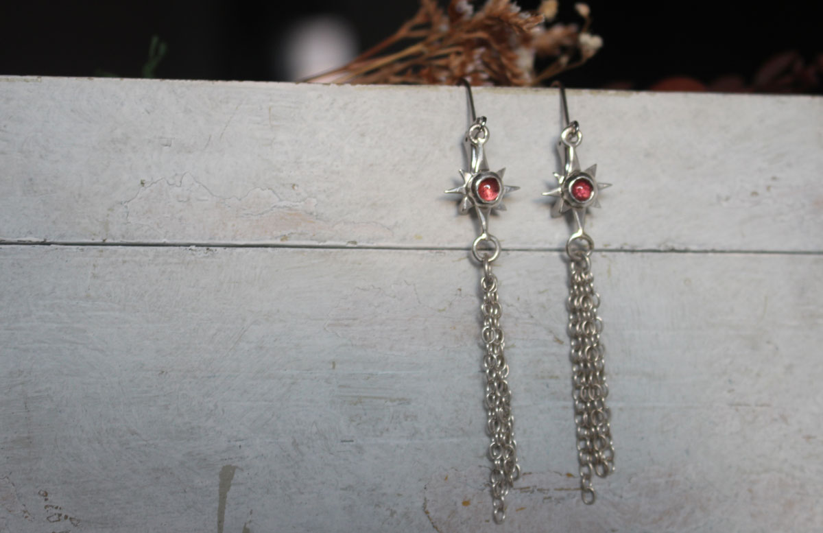 Étoile filante, boucles d’oreilles souhait céleste en argent et tourmaline rose