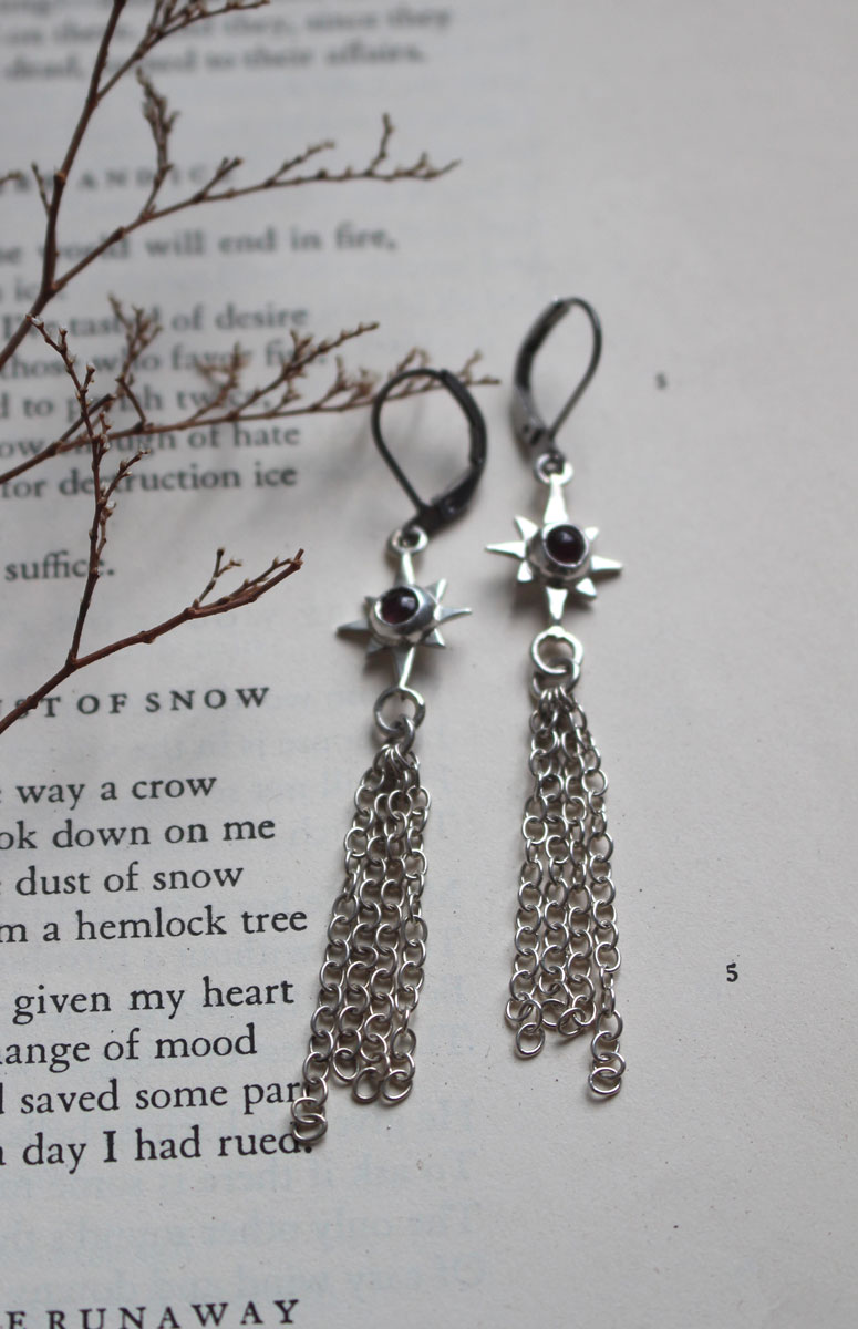 Étoile filante, boucles d’oreilles souhait céleste en argent et tourmaline rose