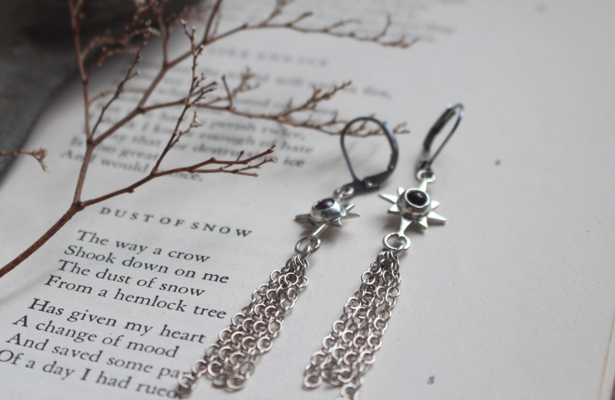 Étoile filante, boucles d’oreilles souhait céleste en argent et tourmaline rose