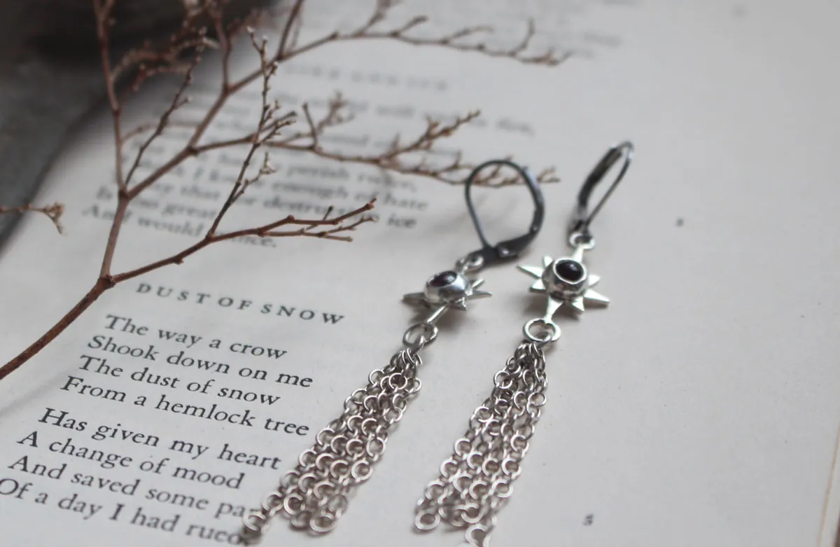 Étoile filante, boucles d’oreilles souhait céleste en argent et tourmaline rose