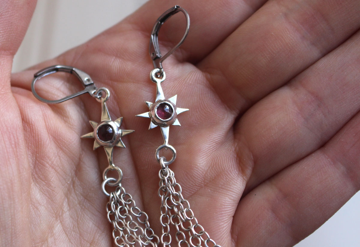 Étoile filante, boucles d’oreilles souhait céleste en argent et tourmaline rose