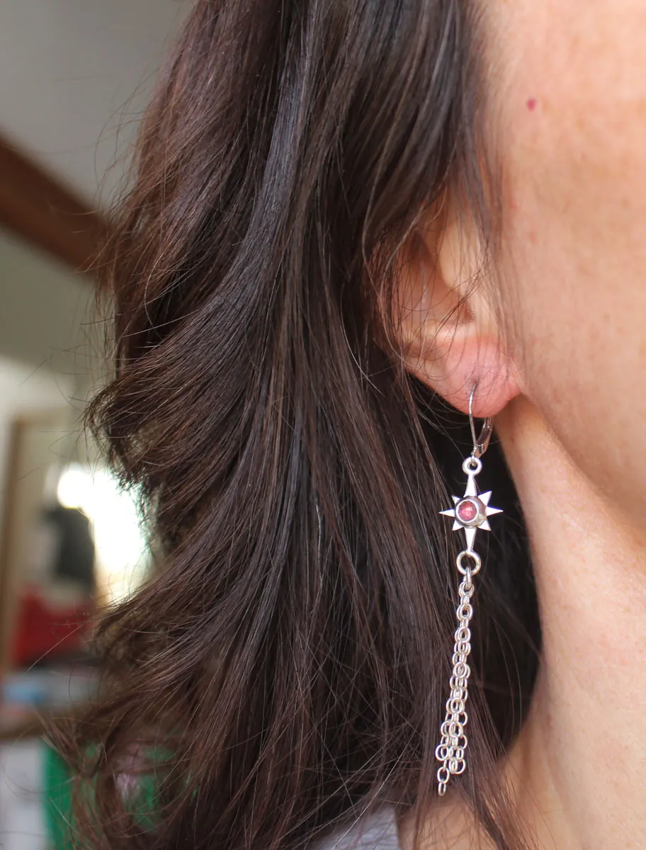 Étoile filante, boucles d’oreilles souhait céleste en argent et tourmaline rose