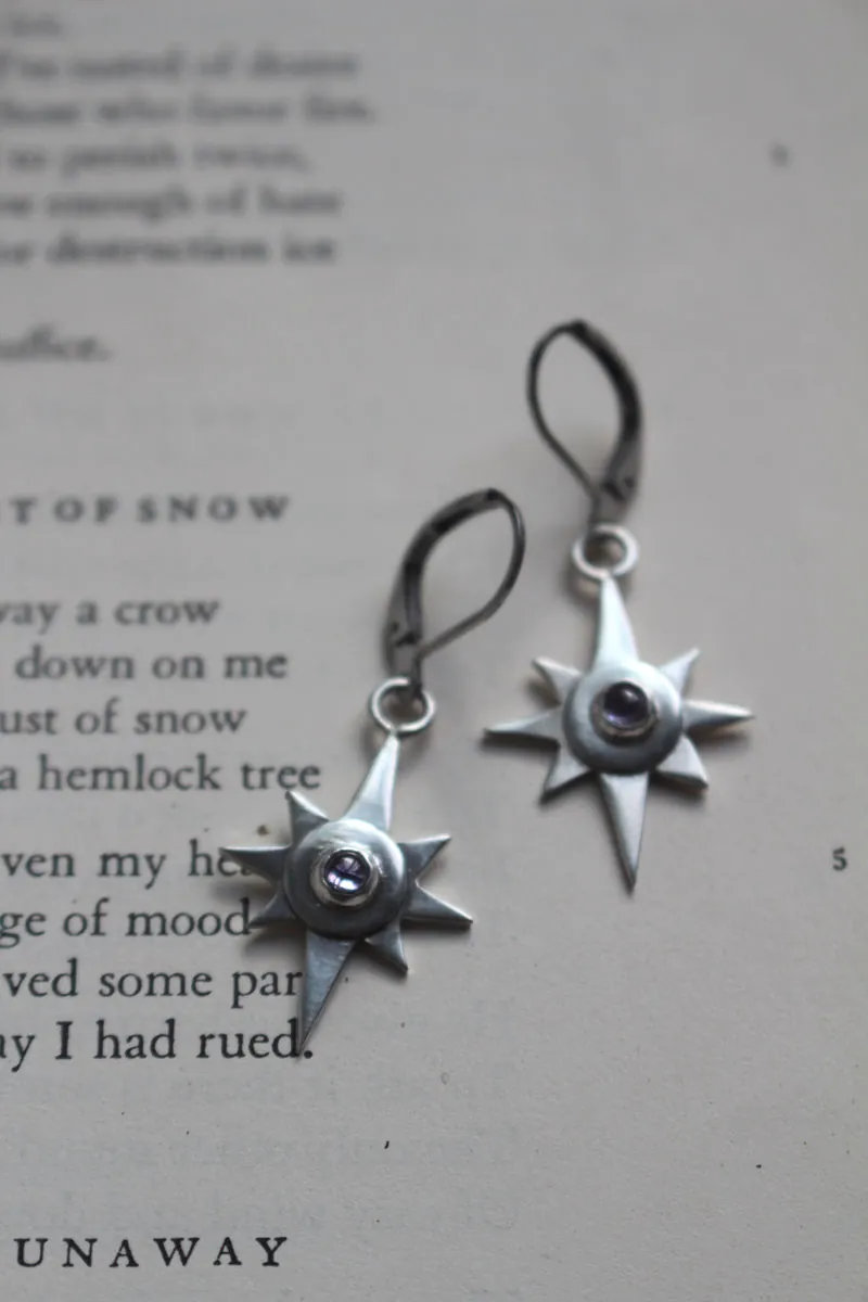 Étoile solitaire, boucles d’oreilles guide nocturne en argent et zircon