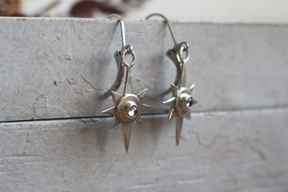 Étoile solitaire, boucles d’oreilles guide nocturne en argent et zircon