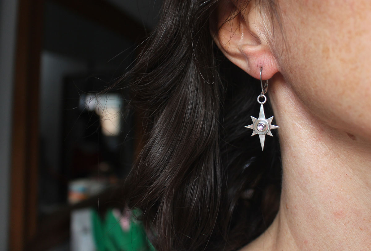 Étoile solitaire, boucles d’oreilles guide nocturne en argent et zircon