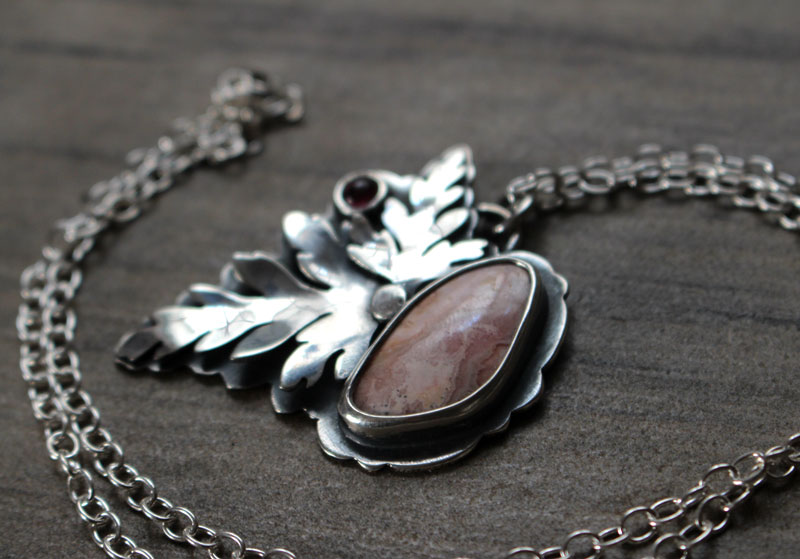 Effloraison, collier botanique en argent, tourmaline rose et rhodochrosite