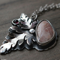 Effloraison, collier botanique en argent, tourmaline rose et rhodochrosite