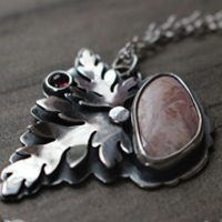 Effloraison, collier botanique en argent, tourmaline et rhodochrosite