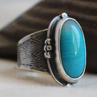 Entre le ciel et la mer, bague nautique en argent et agate bleue