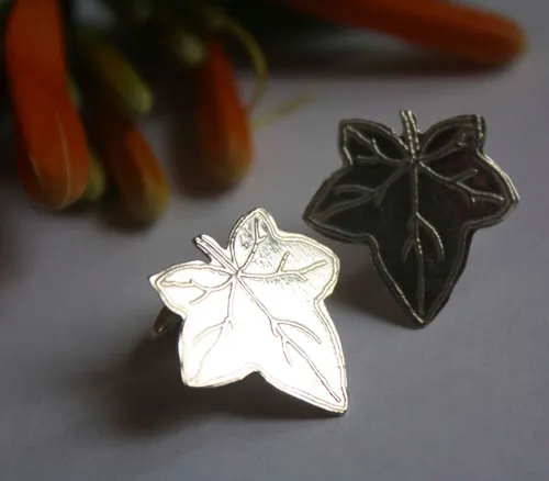 Feuille de lierre, boutons de manchette romantique en argent