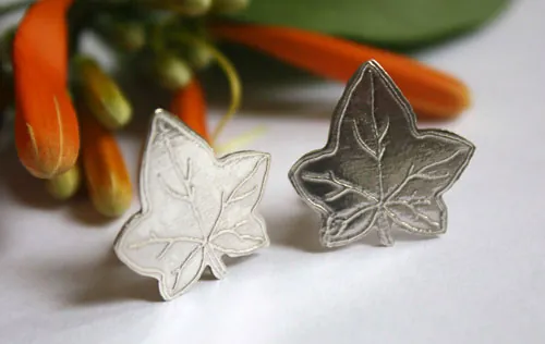 Feuille de lierre, boutons de manchette romantique en argent