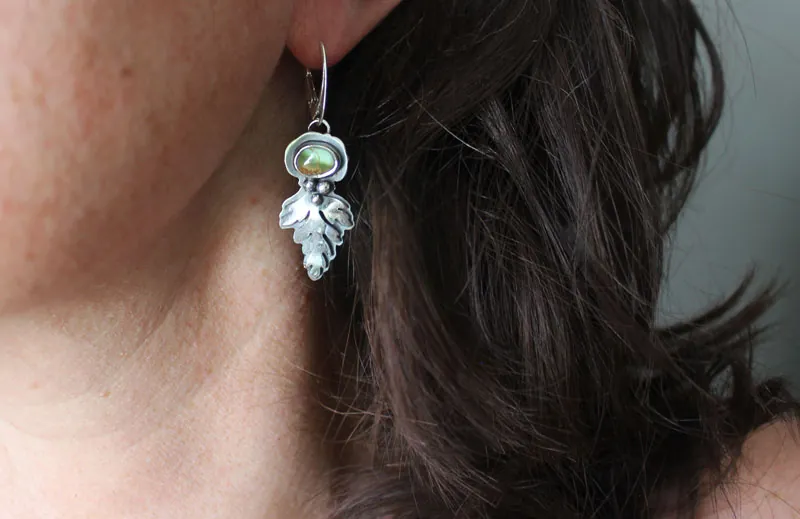 Feuilles d’écorce, boucles d’oreilles botanique celtique en argent et turquoise