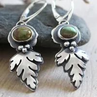 Feuilles d’écorce, boucles d’oreilles botanique celtique en argent et turquoise