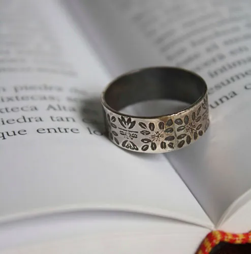 Fleurs du Nil, bague égyptienne en argent
