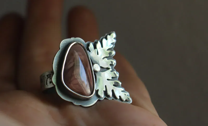 Floraison, bague croissance botanique en argent et jaspe impérial