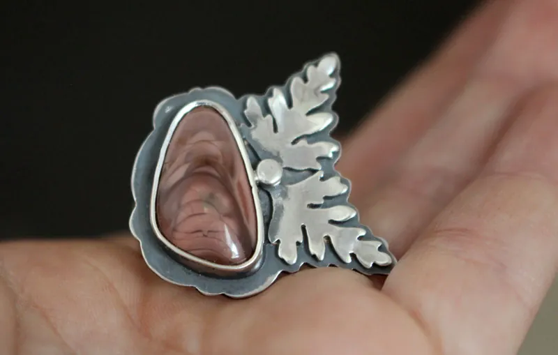 Floraison, bague croissance botanique en argent et jaspe impérial