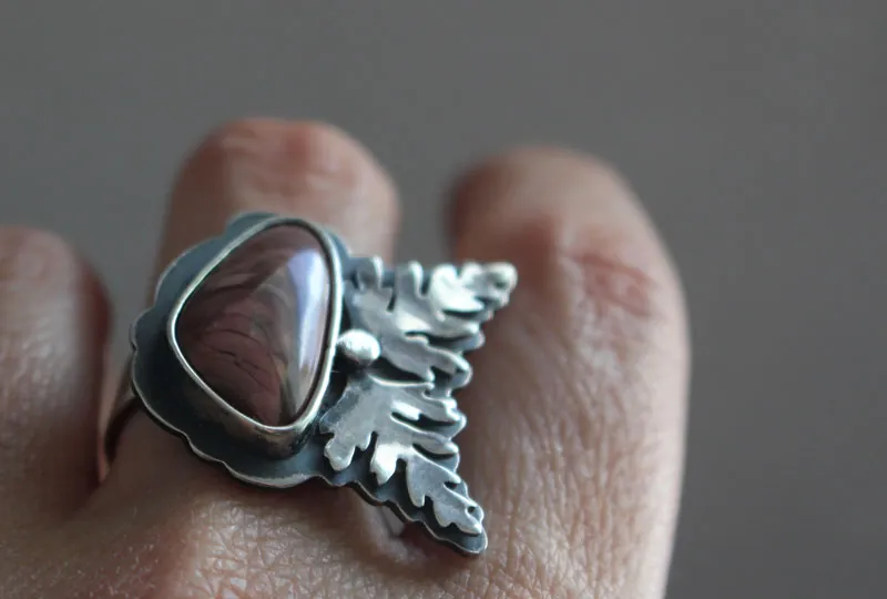 Floraison, bague croissance botanique en argent et jaspe impérial