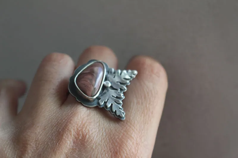 Floraison, bague croissance botanique en argent et jaspe impérial