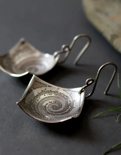 Fossile, boucles d’oreilles Ammonite en argent