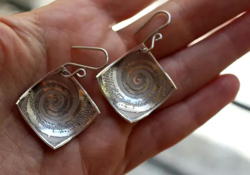 Fossile, boucles d’oreilles Ammonite en argent