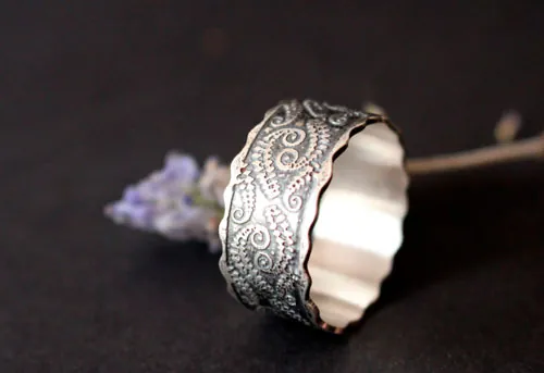 Fougère, bague botanique en argent