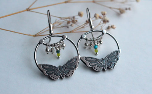 Farandole, boucles d’oreilles papillon en argent et amazonite