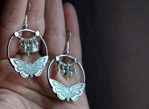 Farandole, boucles d’oreilles papillon en argent et amazonite