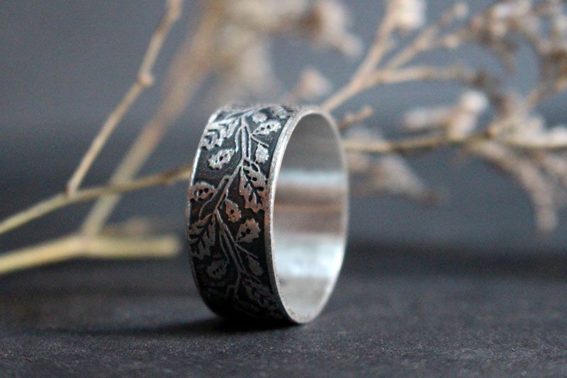 Feuille de chêne, bague branches d’arbre en argent 