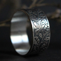 Feuille de chêne, bague branches d’arbre en argent