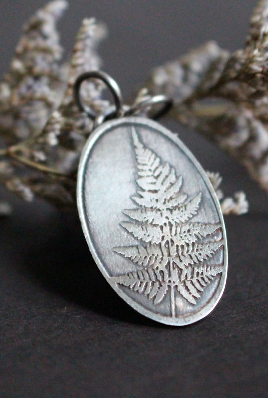 Feuille de fougère, pendentif nature en argent 