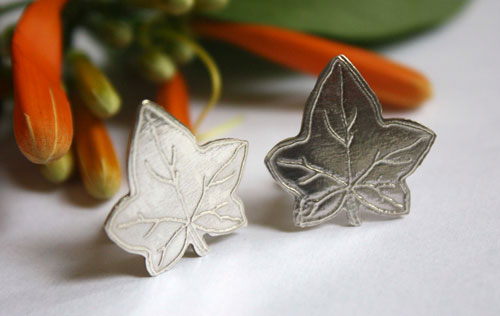 Feuille de lierre, boutons de manchette feuille en argent