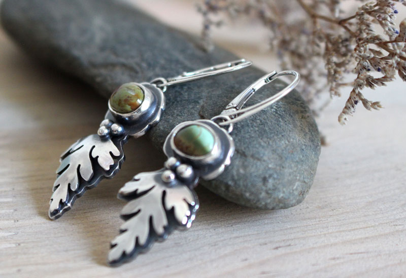 Feuilles d’écorce, boucles d’oreilles botanique en argent et turquoise Royston