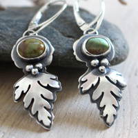 Feuilles d’écorce, boucles d’oreilles botanique en argent et turquoise Royston