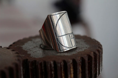 Fibonacci, bague chevalière spirale en argent