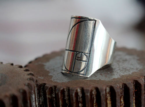 Fibonacci, bague chevalière spirale en argent