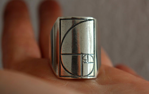 Fibonacci, bague chevalière spirale en argent